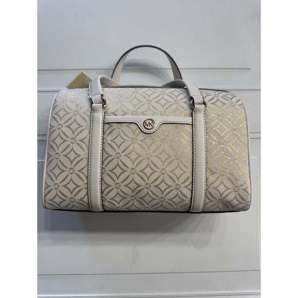 MICHAEL KORS TRAVEL MEDIUM DUFFLE SATCHEL SHOULDER BAG PURSE MK PALE NWT $678 - Picture 1 of 6
